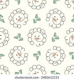 Children's seamless pattern with animal. Cute little lion. Simple vector pattern. African wild animal on white background. Minimalist design. Drawing of baby lion`s head. Printing on fabric.