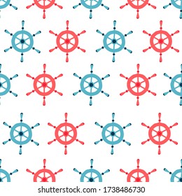 Children's seamless pattern with blue and red helms on white background in cartoon style. Cute texture for kids room design, Wallpaper, textiles, wrapping paper, apparel. Vector illustration