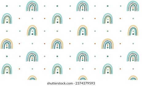 Children's seamless pattern in boho style, with rainbows. Vector illustration