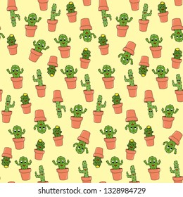 Children's seamless pattern with cacti. Hand-drawn.