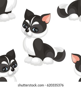 Children's seamless pattern in cartoon style with lovely puppies huskies. Vector background.