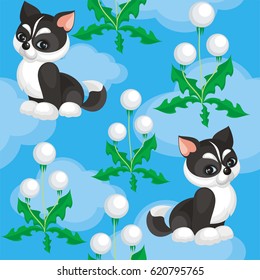 Children's seamless pattern in cartoon style with lovely puppies huskies. Vector background.