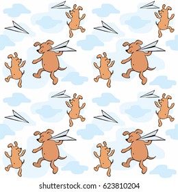 Children's seamless pattern in cartoon style with cute dogs. Father’s day vector background.