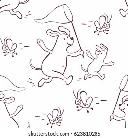 Children's seamless pattern in cartoon style with cute dogs. Father’s day vector background.