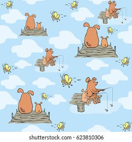 Children's seamless pattern in cartoon style with cute dogs. Father’s day vector background.