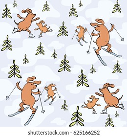 Children's seamless pattern in cartoon style with cute dogs. Father’s day vector background.