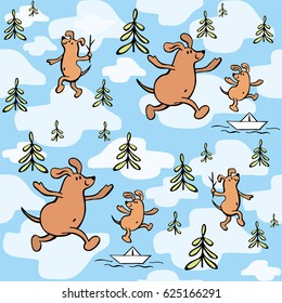 Children's seamless pattern in cartoon style with cute dogs. Father’s day vector background.