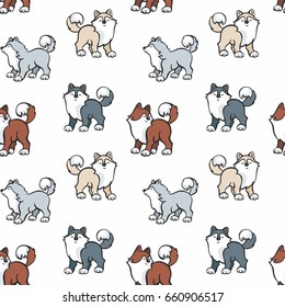 Children's seamless pattern in cartoon style with cute husky dogs. Vector background.
