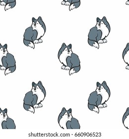 Children's seamless pattern in cartoon style with cute husky dogs. Vector background.
