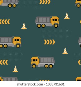 Childrens seamless pattern with construction machines.