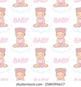 Children's seamless pattern with cute baby in Scandinavian style. Creative vector children's background for fabric, textiles