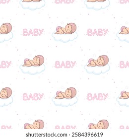 Children's seamless pattern with cute baby in Scandinavian style. Creative vector children's background for fabric, textiles