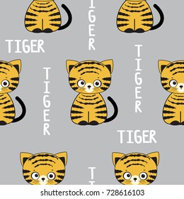 Children`s seamless pattern with cute baby cartoon tiger. Vector.