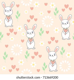 Children`s seamless pattern with cute cartoon bunny. For kid textile and other print. Vector.