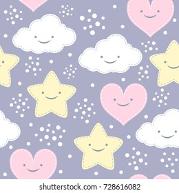 Patrón impecable de los niños con lindas estrellas de dibujos animados. Para niños textiles y otras impresiones.Vector.