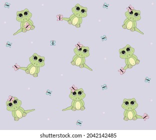 children's seamless pattern of cute crocodiles with butterflies