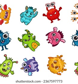 Children's seamless pattern with cute monsters for children's clothing, fabric, textile, children's decoration, wrapping paper. Vector background.