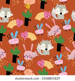 Children's seamless pattern for fabric, packaging, wallpaper, wrapping paper design