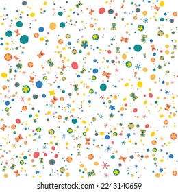 Children's seamless pattern for fabric with stars, sparks  and bears cartoon style. Christmas, birthday print in vibrant colors
