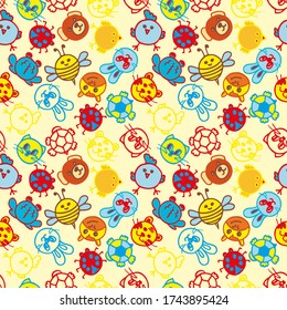 children's seamless pattern, faces of different animals on a beige background