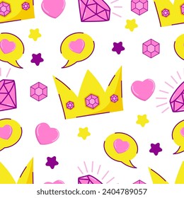 children's seamless pattern and Gold crowns and diamonds for princess. Vector illustration