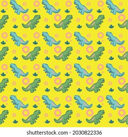 Children's seamless pattern. with hand drawn dino in Scandinavian style creative vector children for fabric textile yellow background