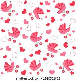 children's seamless pattern with hearts and pram