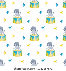 Children's seamless pattern with the image of circus trained animals. Colorful vector background.