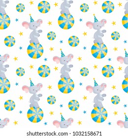 Children's seamless pattern with the image of circus trained animals. Colorful vector background.
