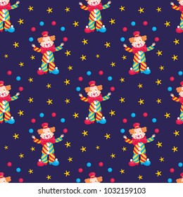 Children's seamless pattern with the image of circus clown. Colorful vector background.