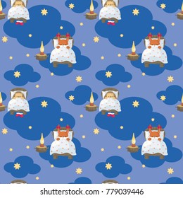 Children's seamless pattern with the image of funny sleeping animals. Vector background.