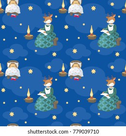 Children's seamless pattern with the image of funny sleeping animals. Vector background.