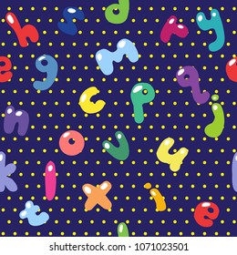 Children's seamless pattern of letters of the English alphabet in the style of Doodle.