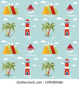 Children's seamless pattern with marine theme. Vector design.