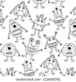 Children's seamless pattern with monsters. Drawn by lines. Idea for children's room, textiles, wallpaper, clothes, posters and other things.