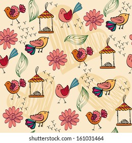 children's seamless pattern with multi-colored birds