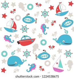 Children's seamless pattern on the sea theme