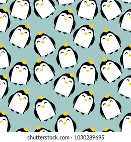Children's seamless pattern with penguins. Penguins princes with crowns.