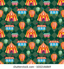 Children's seamless pattern with a picture of a circus tent. Colorful vector background.