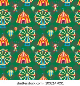 Children's seamless pattern with a picture of a circus tent. Colorful vector background.