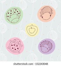 children's seamless pattern. small color bugs. vector print.