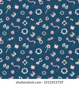Children's seamless pattern with toys. Design of fabric, textiles, wallpaper, packaging
