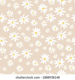 Children's seamless pattern with white flowers camomiles . Cute texture for kids room design, Wallpaper, textiles, wrapping paper, apparel. Vector illustration