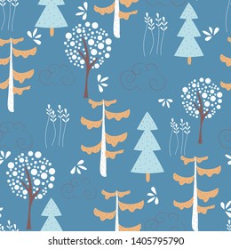Children's seamless pattern with wild nature on a dark background. Vector design, printing and textiles.