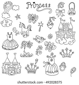 children's set with castles, dresses, crown, set for little princesses