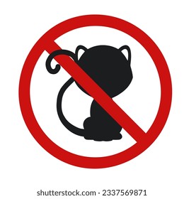 Children's sign cat in a prohibition sign. Do not pet animals. Vector prohibition sticker with a kitten isolated from the background.