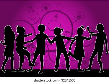 Childrens silhouettes - pink background