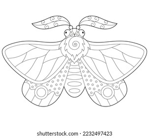Children's simple black and white antistress coloring butterflies with ornaments for children's creativity