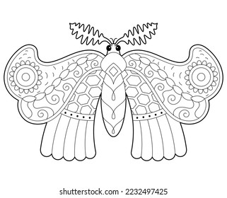 Children's simple black and white antistress coloring butterflies with ornaments for children's creativity