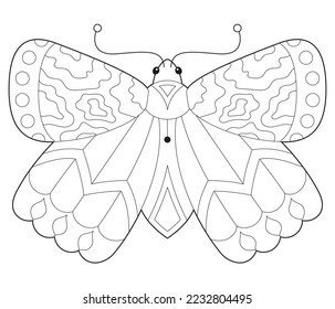 Children's simple black and white antistress coloring butterflies with ornaments for children's creativity